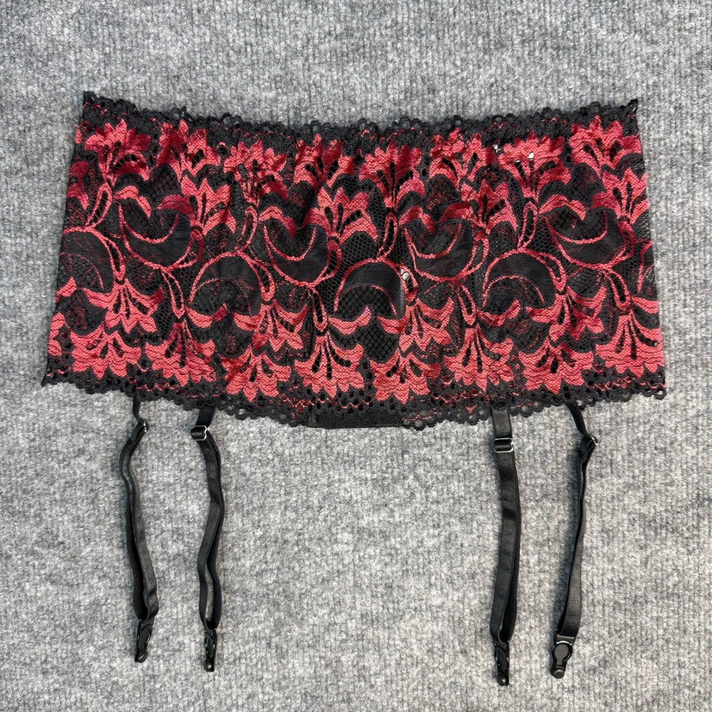 Avidlove Red Black Floral Lace Garter Belt‎ Adjustable Straps Hook Eye Size Med